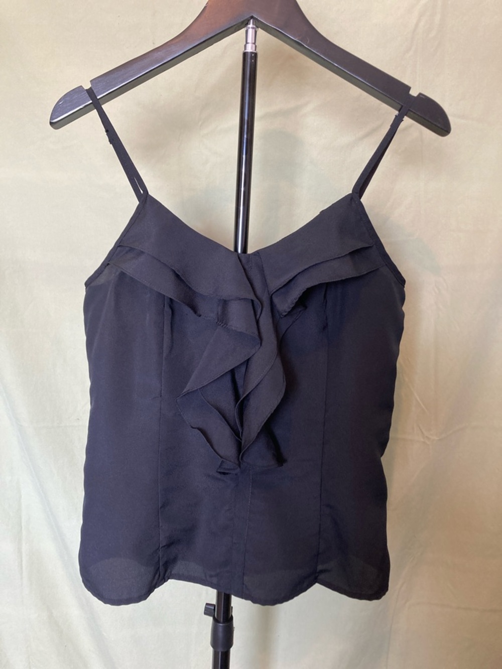 Miley Cyrus Women’s Black Ruffled Camisole Zippered Back Adj Spaghetti Straps